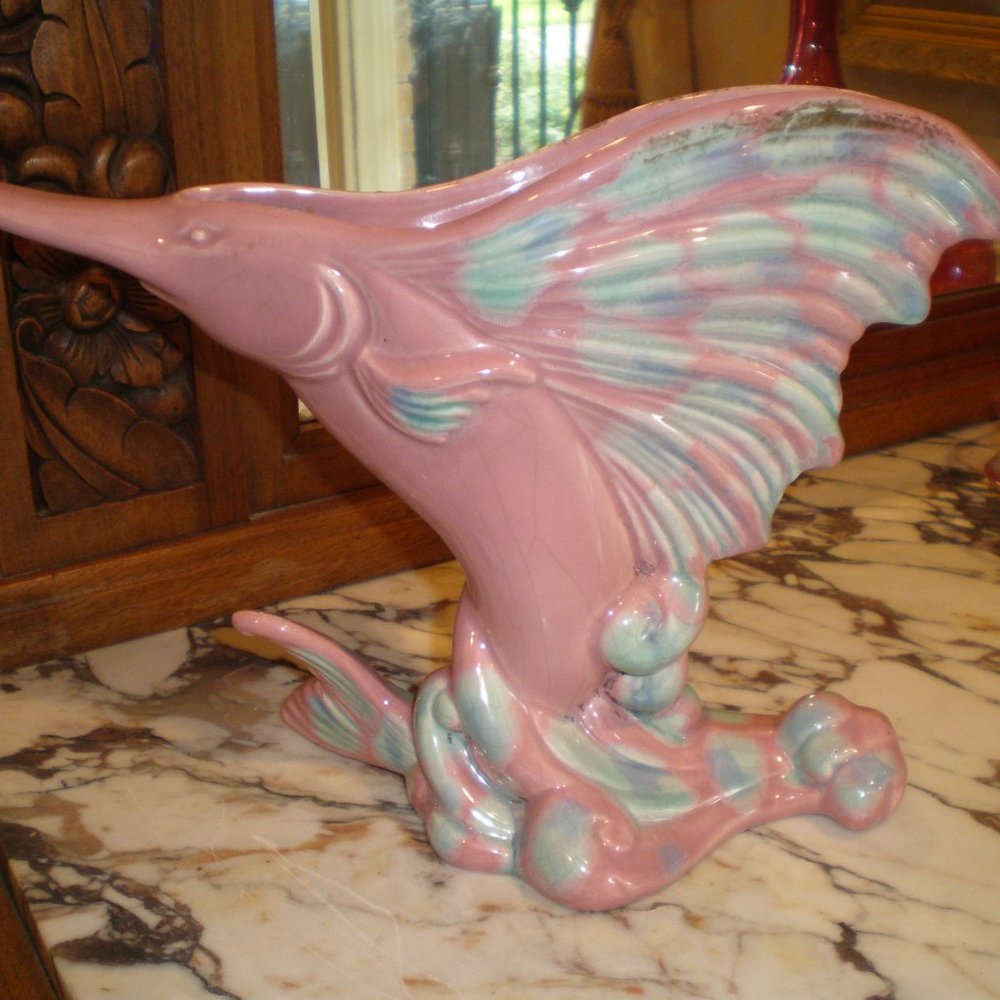 Vintage Royal Haeger Pink/Mauve 1950s Swordfish ceramic 13” Planter/Vase